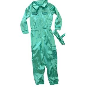 Weissman Kids Mint Green Sequin Satin Jazz Dance Jumpsuit Costume Headband IC